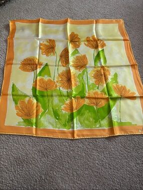 Vera Neumann Orange Border Floral Silk Scarf